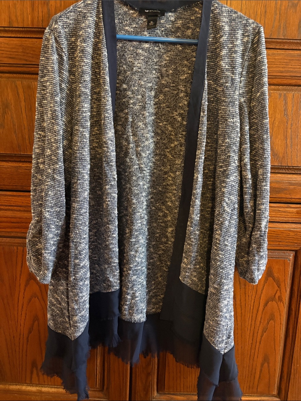 Apt. 9 Heathered Navy and Gray Open-Front Cardigan with Contrast Trim